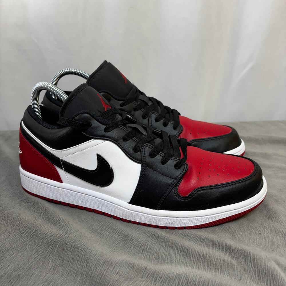 Nike Air Jordan 1 Low Bred Toe 2.0 Men US 10.5 EU44.5 White Black Red 553558-161